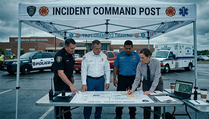 Unified Command in a school parking lot